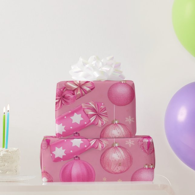 Papier Cadeau Balle de Noël rose Parties scintillant (Cadeaux de fête)
