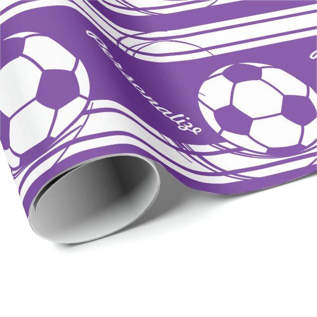 Papier Cadeau Balle de soccer violet sportif (Coin rond)