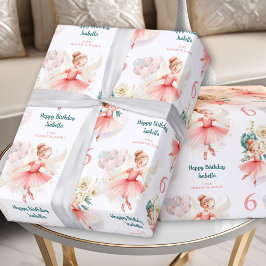 Papier Cadeau Ballerina Blond Girl Anniversaire Rose Nom personn