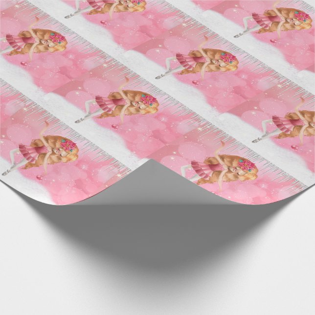 Papier Cadeau Ballerina de Noël rose danser dans la neige (Coin)
