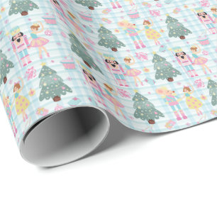 Papier Cadeau Ballerina En vichy Noisette rose de Noël