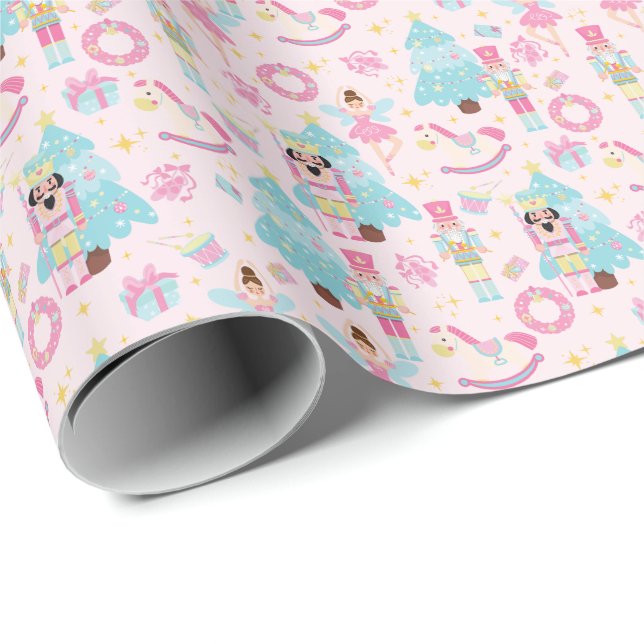 Papier Cadeau Ballerinas et noix de Noisette rose mignonne (Coin rond)