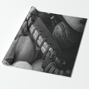 Papier Cadeau Balles de baseball et gant noir et blanc