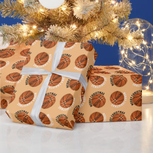 Papier Cadeau Balles de Basketball Enfants Nom Orange Noël 