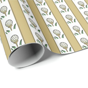 Papier Cadeau Balles de golf sur Tee Or et Blanc