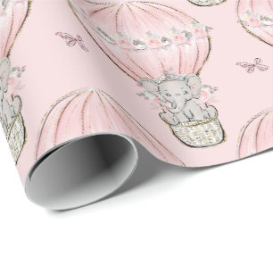 Papier Cadeau Ballon à air chaud rose Princesse Elephant