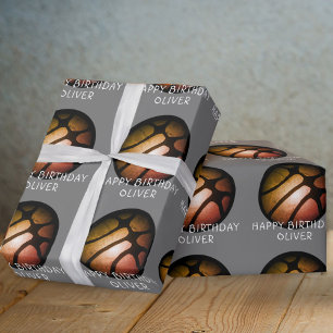 Papier Cadeau Ballon de basket-ball orange noir Sports Anniversa