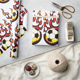 Papier Cadeau Ballon de Football Flamboyant Feu Chaud Sports