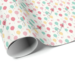 Papier Cadeau Ballon de naissance avec nom manuscrit personnalis