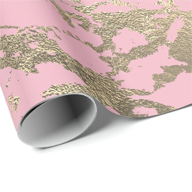 Papier Cadeau Ballon rose Blush Foxier Marbre or brillant (Coin rond)