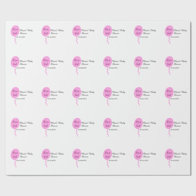 Papier Cadeau Ballon rose c'est une fille baby shower ajouter no (Plat)