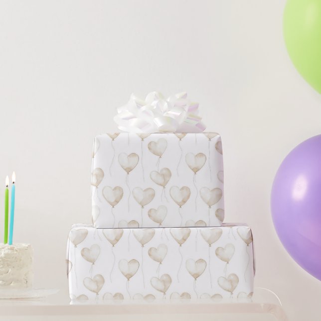 Papier Cadeau Ballons Coeur Crème Blanche Anniversaire (Cadeaux de fête)