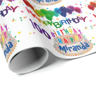 Papier Cadeau Ballons colorés Ajouter NOM AGE 100 Anniversaire