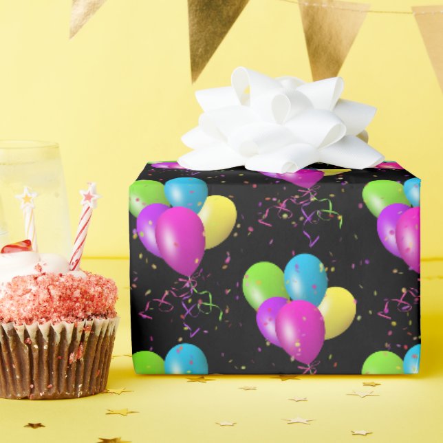Papier Cadeau Ballons d'anniversaire avec confettis (Fête d'anniversaire)