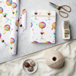Papier Cadeau Ballons d'anniversaire avec du vin rouge