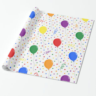 Papier Cadeau Ballons d'anniversaire confetti arc-en-ciel
