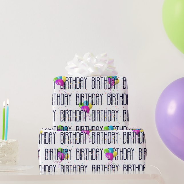 Papier Cadeau Ballons d'anniversaire et Confetti en blanc (Cadeaux de fête)