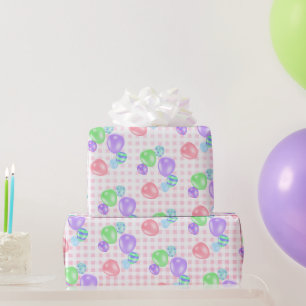 Papier Cadeau Ballons D'Anniversaire Sur En vichy Rose