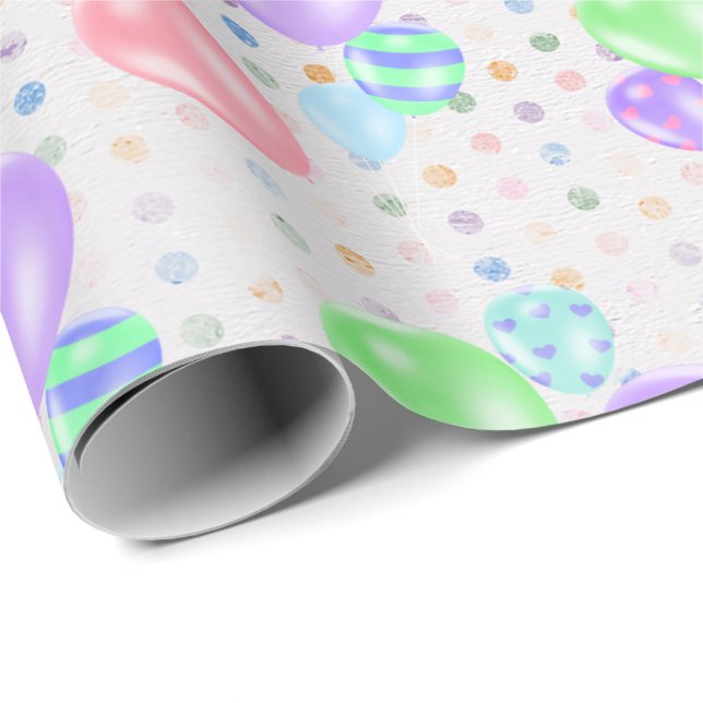 Papier Cadeau Ballons D'Anniversaire Sur Papier Enveloppé Pois (Coin rond)