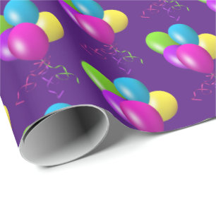 Papier Cadeau Ballons d'anniversaire sur violet