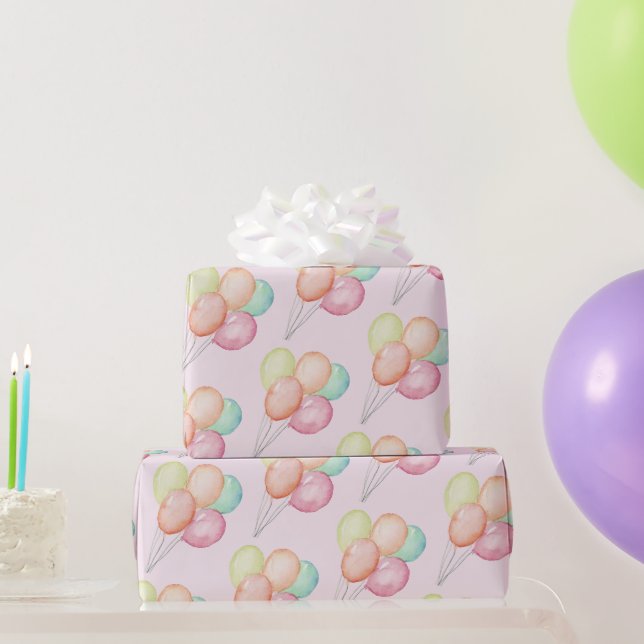 Papier Cadeau Ballons d'aquarelle rose (Cadeaux de fête)
