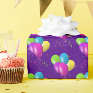 Papier Cadeau Ballons de birthday avec confettis sur fond violet