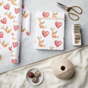 Papier Cadeau Ballons de coeur animal de renard mou Anniversaire