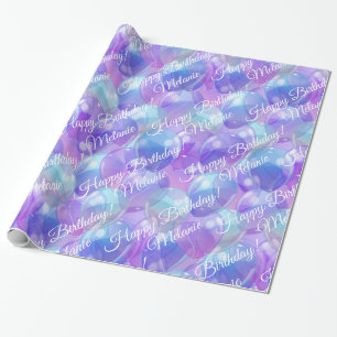 Papier Cadeau Ballons de fête d'anniversaire Turquoise violet mo