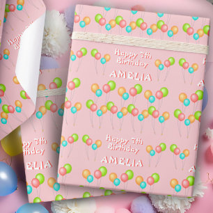 Papier Cadeau Ballons de fête rose Enfant Joyeux anniversaire