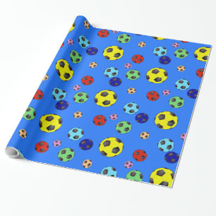 Papier Cadeau Ballons de Football De Plusieurs Couleurs
