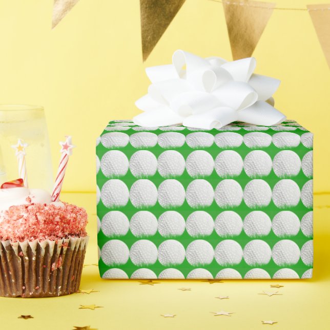 Papier Cadeau Ballons de golf en Motif d'herbe (Fête d'anniversaire)
