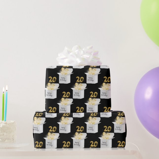 Papier Cadeau Ballons d'or 20e anniversaire en boîte blanche (Cadeaux de fête)