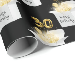 Papier Cadeau Ballons d'or 30e anniversaire en boîte blanche