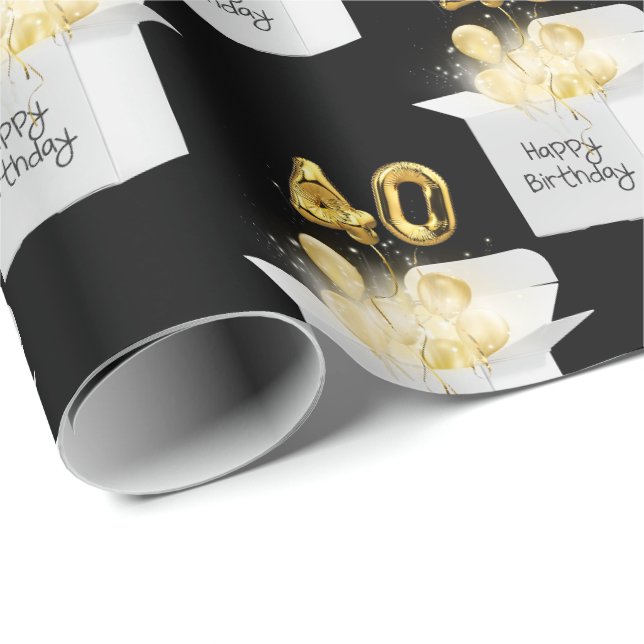 Papier Cadeau Ballons d'or 40e anniversaire en boîte (Coin rond)