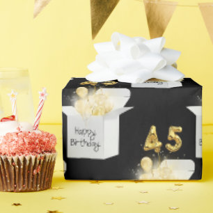 Papier Cadeau Ballons d'or 45e anniversaire en boîte blanche
