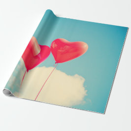 Papier Cadeau Ballons du Coeur Rouge contre ciel nuageux