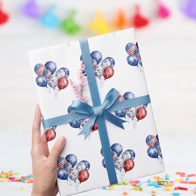 Papier Cadeau Ballons du drapeau bleu rouge américain patriotiqu (Créateur téléchargé)