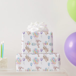Papier Cadeau Ballons flottants lapin lapin dans les enveloppeme