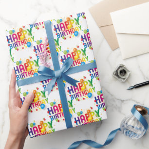 Papier Cadeau Ballons Joyeux Anniversaire Sur Fond Blanc