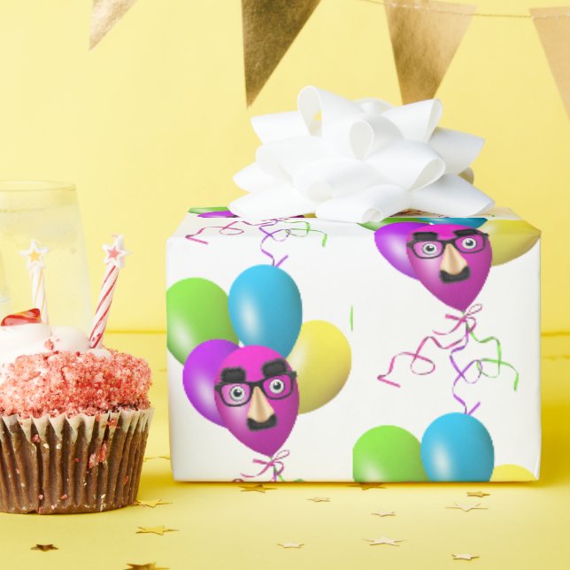 Papier Cadeau Balloon d'anniversaire à visage amusant (Fête d'anniversaire)