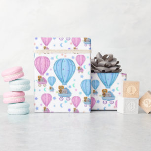 Papier Cadeau Balloon Rose Et Bleu À Air Chaud Animaux mignons