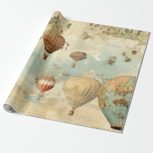 Papier Cadeau Balloon vintage à air chaud dans un paysage serein