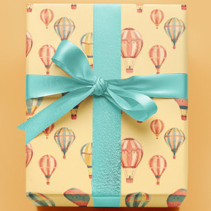 Papier Cadeau Balloons à air chaud Baby shower jaune