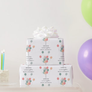Papier Cadeau Balloons Pastel Colorés Anniversaire Nom Âge