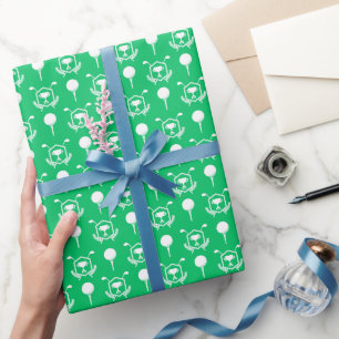 Papier Cadeau Bals et clubs de golf verts et blancs