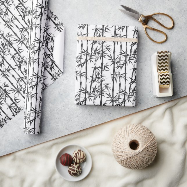 Papier Cadeau Bamboo noir blanc Motif botanique moderne (Artisanat)