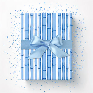 Papier Cadeau Bambooey Rayure de Bambou en Porcelaine Bleue