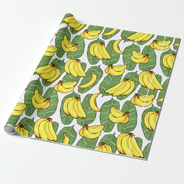 Papier Cadeau Banana Fruit Feuilles Motif tropical (Déroulé)
