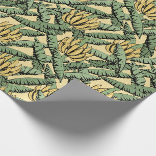 Papier Cadeau Banane jaune tropicale et Feuilles