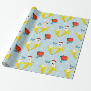 Papier Cadeau Banane mignonne et Motif de Noël à la pomme